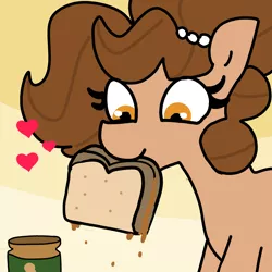Size: 3000x3000 | Tagged: safe, artist:tjpones, derpibooru import, oc, oc:brownie bun, unofficial characters only, pony, female, floating heart, food, heart, image, mare, mouth hold, peanut butter, png, sandwich, solo