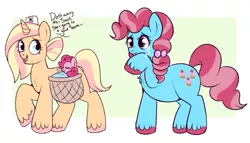Size: 961x551 | Tagged: safe, artist:lulubell, derpibooru import, cup cake, pinkie pie, oc, earth pony, pony, unicorn, adoption, alternate universe, baby, baby pony, chest fluff, chiffon swirl, female, filly, foal, freckles, image, mare, mother and child, mother and daughter, nurse, png, saddle basket, teary eyes
