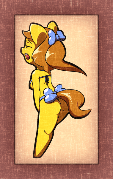 Size: 780x1230 | Tagged: questionable, artist:afkregen, derpibooru import, oc, unofficial characters only, anthro, earth pony, unguligrade anthro, anatomically incorrect, apron, ass, bow, breasts, butt, clothes, digital art, eyes closed, female, hair bow, image, incorrect leg anatomy, naked apron, nudity, png, rear view, sideboob, solo, solo female, tail, thighs, wide hips