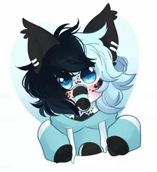 Size: 1870x2048 | Tagged: safe, artist:honkingmother, derpibooru import, bat pony, bandaid, blushing, clothes, cookie, food, hoodie, image, jpeg, looking at you, oreo, pon, solo, tongue out