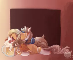 Size: 1654x1361 | Tagged: safe, artist:honkingmother, derpibooru import, oc, unofficial characters only, pegasus, pony, alcohol, beer, beer mug, blushing, bow, drunk, image, jpeg, open mouth, sleeping, tail bow