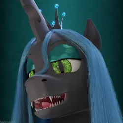 Size: 3840x3840 | Tagged: safe, artist:radiomann01, derpibooru import, queen chrysalis, changeling, changeling queen, 3d, blender, blender cycles, fangs, female, high res, image, looking at you, mawshot, open mouth, png, render, sharp teeth, simple background, smiling, smug, solo, teeth, uvula