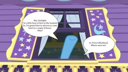 Size: 1280x720 | Tagged: safe, derpibooru import, edit, edited screencap, screencap, prince blueblood, trixie, a horse shoe-in, bluetrix, female, image, male, png, shipping, speech bubble, straight