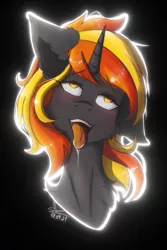 Size: 723x1080 | Tagged: suggestive, artist:yuris, derpibooru import, oc, oc:java, unofficial characters only, pony, unicorn, ahegao, drool, eyeroll, female, image, jpeg, open mouth, solo, tongue out, tongue play, yellow eyes