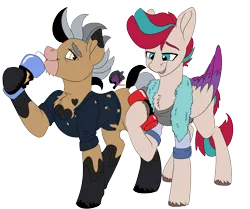 Size: 4836x4041 | Tagged: safe, artist:brainiac, derpibooru import, zipp storm, oc, oc:rio grande, earth pony, pegasus, pony, spoiler:g5, female, firefighter, g5, hanging out, image, male, mare, not shipping, png, stallion