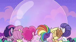 Size: 1440x808 | Tagged: safe, artist:inflationvideo, derpibooru import, screencap, spike, alicorn, dragon, earth pony, pegasus, pony, unicorn, my little pony: pony life, spoiler:pony life s02e08, blowing bubbles, bubble trouble, female, hat, image, jpeg, male, mare, puffy cheeks