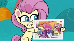 Size: 1667x925 | Tagged: safe, derpibooru import, screencap, applejack, fluttershy, pinkie pie, rainbow dash, rarity, twilight sparkle, my little pony: pony life, spoiler:pony life s02e09, image, jpeg, time after time capsule