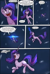 Size: 1920x2816 | Tagged: safe, artist:shieltar, derpibooru import, part of a set, twilight sparkle, pony, unicorn, comic:giant twilight, comic, cute, dialogue, ethereal mane, ethereal tail, female, galaxy, giant pony, giant twilight sparkle, giantess, growth, image, jewelry, jpeg, macro, magic, mare, necklace, part of a series, pony bigger than a galaxy, pony bigger than a planet, pony bigger than a solar system, pony bigger than a star, pony heavier than a black hole, pony heavier than a galaxy, signature, size difference, solo, space, starry mane, starry tail, stars, tangible heavenly object, unicorn twilight