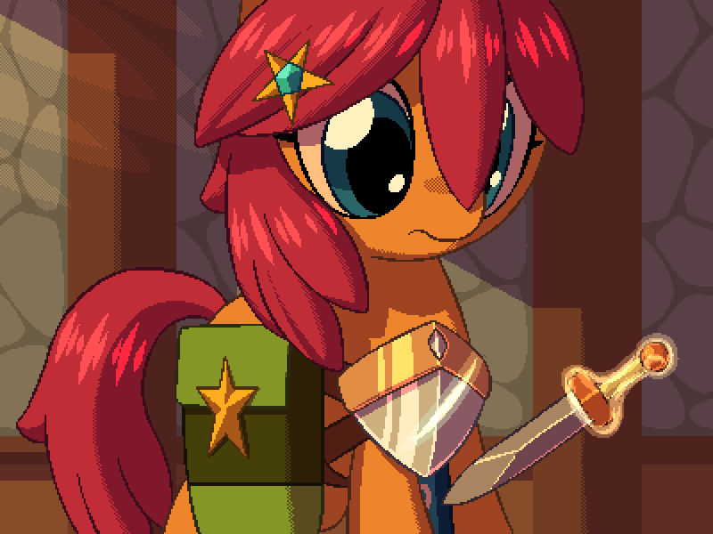 Size: 800x600 | Tagged: safe, artist:rangelost, derpibooru import, oc, oc:trailblazer, unofficial characters only, earth pony, pony, cyoa:d20 pony, armor, bag, evening, female, image, mare, png, saddle bag, solo, sword, weapon