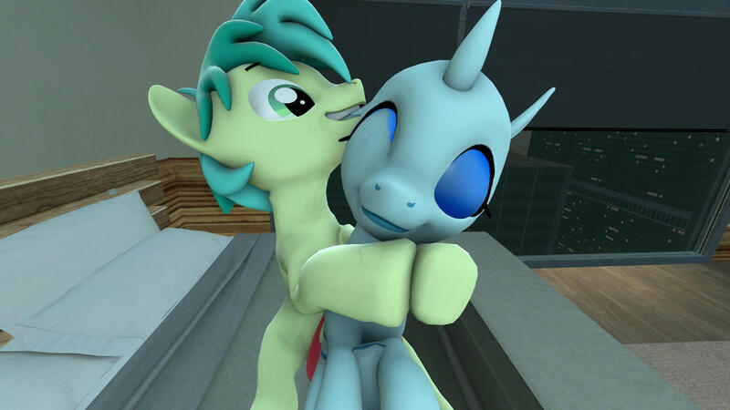 Size: 1280x720 | Tagged: safe, artist:andrescortez7, derpibooru import, ocellus, sandbar, changedling, changeling, earth pony, 3d, biting, ear bite, female, image, interspecies, jpeg, male, ocelbar, shipping, source filmmaker, straight