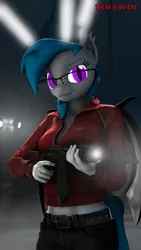 Size: 2160x3840 | Tagged: safe, derpibooru import, oc, oc:ls, anthro, bat pony, undead, zombie, crossover, gun, image, left 4 dead, night, png, rifle, solo, weapon