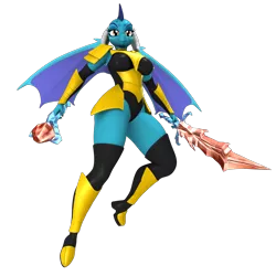 Size: 3500x3500 | Tagged: safe, artist:argos90, derpibooru import, princess ember, anthro, dragon, 3d, armor, bloodstone scepter, breasts, busty princess ember, dragoness, female, image, lizard breasts, png, simple background, sword, transparent background, weapon