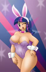 Size: 2650x4096 | Tagged: suggestive, artist:aleximusprime, derpibooru import, twilight sparkle, human, adorasexy, big breasts, boobshot, bowtie, breasts, bunny ears, bunny girl, bunny suit, bunny tail, cleavage, clothes, cuffs, cute, cutie mark, cutie mark background, hand on hip, humanized, human twilight snapple, image, jpeg, looking at you, one eye closed, open mouth, playboy bunny, sexy, smexy, thick, thighs, thunder thighs, wink