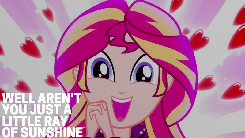 Size: 1280x720 | Tagged: safe, derpibooru import, edit, edited screencap, editor:quoterific, screencap, sunset shimmer, eqg summertime shorts, equestria girls, pet project, cute, female, image, jpeg, open mouth, shimmerbetes, smiling, solo