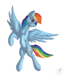 Size: 2085x2482 | Tagged: safe, artist:flapstune, derpibooru import, rainbow dash, pegasus, pony, backwards cutie mark, chest fluff, cutie mark, ear fluff, female, fluffy, flying, image, mare, png, signature, simple background, smiling, solo, spread wings, transparent background, wings
