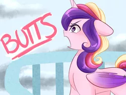 Size: 500x375 | Tagged: safe, artist:sugarberry, derpibooru import, princess cadance, alicorn, pony, ask-cadance, balcony, butts, female, floppy ears, frown, glare, image, mare, open mouth, png, solo, yelling
