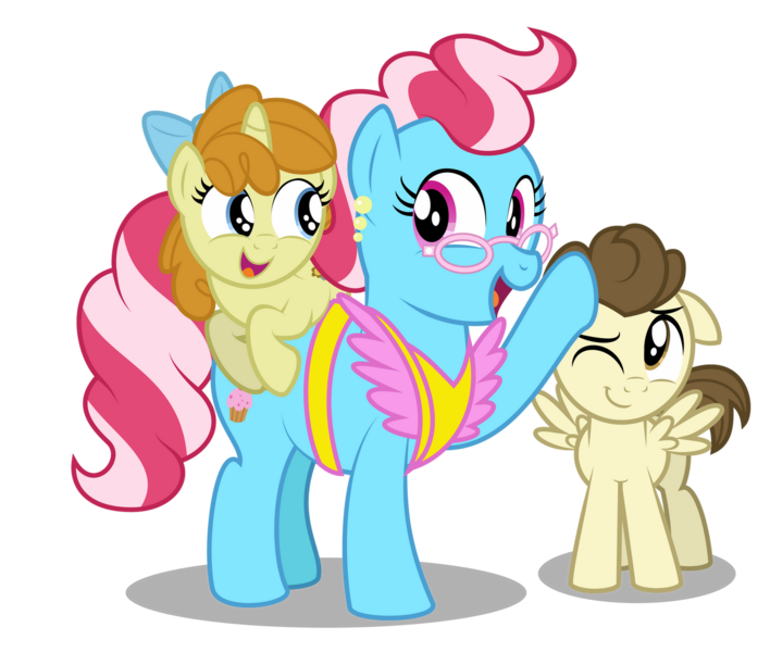 Size: 1600x1355 | Tagged: safe, artist:aleximusprime, derpibooru import, cup cake, pound cake, pumpkin cake, earth pony, pegasus, unicorn, flurry heart's story, apron, bow, children, clothes, female, glasses, image, male, mother and child, mother and daughter, mother and son, mother's day, older, older pound cake, older pumpkin cake, patting, png