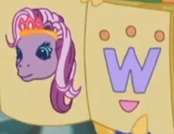 Size: 287x222 | Tagged: safe, derpibooru import, edit, edited screencap, screencap, wysteria, earth pony, pony, the princess promenade, book, cropped, crown, g3, image, jewelry, letter, png, princess wysteria, regalia, smiling, w