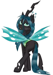 Size: 2893x4092 | Tagged: safe, artist:avafury, derpibooru import, queen chrysalis, changeling, changeling queen, cheek fluff, chin fluff, fangs, female, image, looking at you, looking back, looking back at you, png, simple background, solo, transparent background