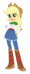 Size: 697x1674 | Tagged: safe, derpibooru import, applejack, equestria girls, boots, clothes, cowboy boots, cowboy hat, cowgirl, hat, high heel boots, image, jeans, long sleeves, new outfit, outfit, pants, png, shoes, skirt, stetson