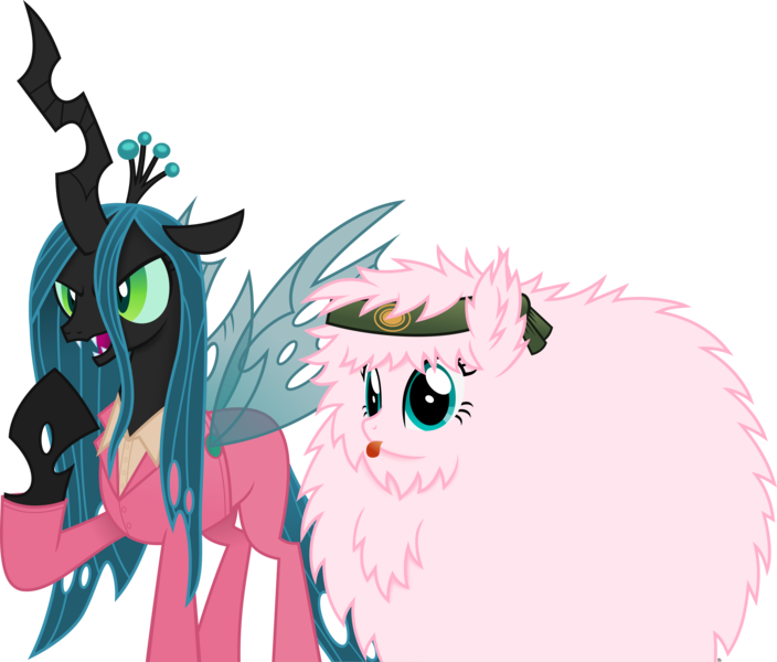 Size: 7942x6772 | Tagged: safe, artist:anime-equestria, derpibooru import, queen chrysalis, oc, oc:fluffle puff, changeling, changeling queen, pony, ajay ghale, clothes, crossover, duo, fangs, far cry 4, female, headband, image, mare, pagan min, png, simple background, smiling, suit, tongue out, transparent background, vector, wings