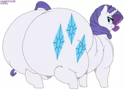 Size: 2894x2078 | Tagged: suggestive, artist:habbodude, artist:sirmasterdufel, derpibooru import, edit, rarity, pony, unicorn, butt, colored, cutie mark, fat, fat fetish, female, fetish, huge butt, image, impossibly large butt, large butt, looking back, mare, morbidly obese, obese, png, raritubby, rearity, smiling, solo, the ass was fat, wobbling