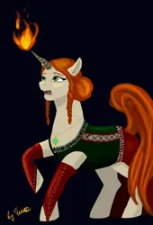 Size: 734x1080 | Tagged: safe, artist:terr@koterr@, derpibooru import, unicorn, art pack:the lodge of sorceresses, clothes, dress, image, jpeg, magic, the witcher, the witcher 3, triss merigold