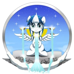 Size: 2000x2000 | Tagged: safe, artist:ce2438, derpibooru import, oc, oc:flowing chalice, oc:yinglongfujun, pegasus, pony, blessed fountain, blue mane, chalice, chalice bearer, cleric, cloud, domain:sustenance, domain:water, female, food, galicia, image, mare, marshmallow, ocean, pigtails, png, priest, silver, smiling, solo, stars, twintails, water, water coat, white mane, wings