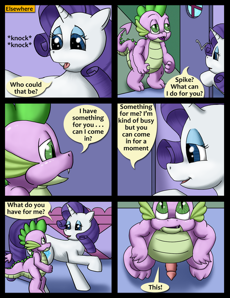 Size: 980x1268 | Tagged: explicit, artist:realyiffox, rarity, spike, dragon, pony, unicorn, comic:crazy mares, comic, dragon dick, image, nudity, penis, png, sofurry cub purge