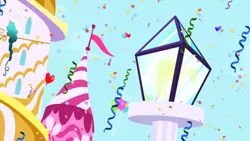 Size: 1280x720 | Tagged: safe, derpibooru import, screencap, the ticket master, background, canterlot, confetti, flag, image, imagine spot, lamppost, no pony, png, scenic ponyville