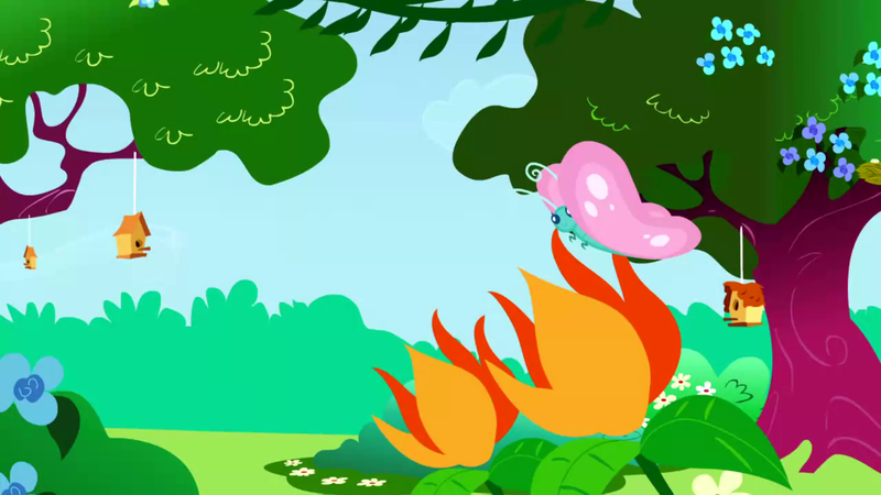 Size: 1280x720 | Tagged: safe, derpibooru import, screencap, butterfly, insect, the ticket master, background, canterlot, flower, garden, image, imagine spot, no pony, png, scenic ponyville, tree