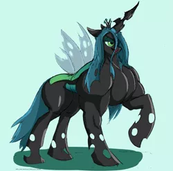 Size: 939x929 | Tagged: suggestive, artist:pandatarius, derpibooru import, queen chrysalis, changeling, changeling queen, female, fetish, image, muscle fetish, muscles, png, queen chrysalifts, raised hoof, solo