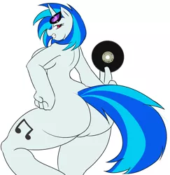 Size: 2280x2344 | Tagged: suggestive, artist:xskullstomperx, vinyl scratch, anthro, unicorn, butt, complete nudity, female, image, looking back, misplaced cutie mark, nudity, png, record, solo, solo female, vinyl ass