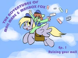 Size: 1479x1109 | Tagged: safe, artist:xskullstomperx, derpy hooves, oc, pegasus, pony, envelope, furry, furry oc, image, mailbag, png