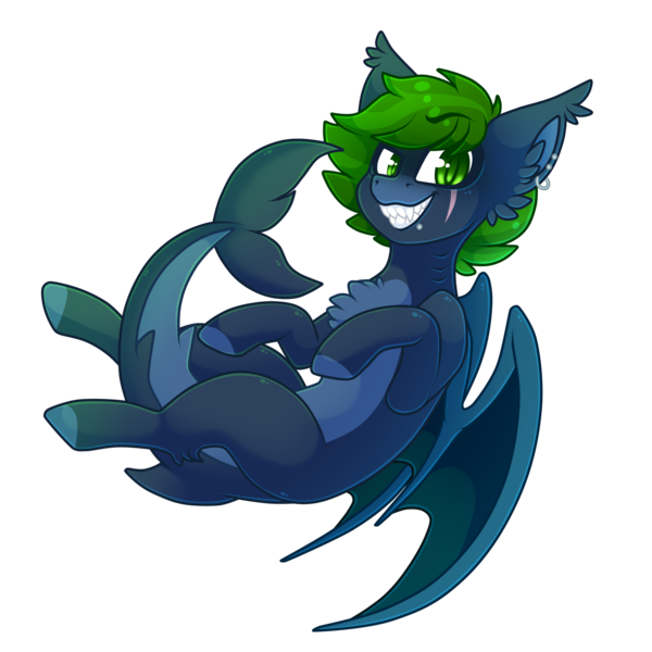 Size: 2000x2000 | Tagged: safe, artist:star-theft, derpibooru import, oc, unofficial characters only, original species, shark, shark pony, art trade, bat wings, chest fluff, ear fluff, fish tail, green eyes, image, looking at you, png, simple background, smiling, solo, tail, transparent background, wings