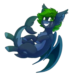 Size: 2000x2000 | Tagged: safe, artist:star-theft, derpibooru import, oc, unofficial characters only, original species, shark, shark pony, art trade, bat wings, chest fluff, ear fluff, fish tail, green eyes, image, looking at you, png, simple background, smiling, solo, tail, transparent background, wings