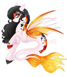 Size: 1920x2202 | Tagged: safe, artist:nightingalewolfie, derpibooru import, oc, seapony (g4), clothes, colored pupils, eyelashes, female, fin wings, fish tail, flowing mane, gray eyes, image, looking at you, png, see-through, signature, simple background, smiling, solo, tail, transparent background, unshorn fetlocks, wings