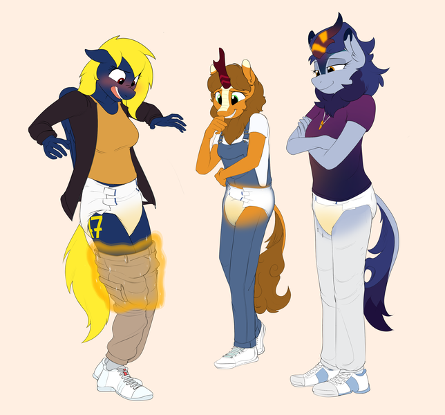 Size: 3237x3018 | Tagged: questionable, artist:edrian, derpibooru import, oc, oc:naveen numbers, oc:pumpkin breeze, oc:sapphire orchid, anthro, 47, diaper, diaper fetish, fetish, image, png