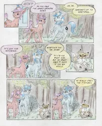 Size: 2208x2716 | Tagged: safe, artist:cindertale, derpibooru import, oc, oc:cinder, unofficial characters only, deer, pony, unicorn, book, chest fluff, comic, confused, cute, deer oc, dialogue, horn, image, jpeg, looking up, male, outdoors, reading, stallion, traditional art, tree, unicorn oc