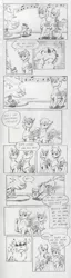 Size: 1242x4830 | Tagged: safe, artist:cindertale, derpibooru import, oc, oc:cinder, unofficial characters only, deer, pegasus, pony, candle, chest fluff, christmas, christmas tree, comic, cute, deer oc, ethereal mane, grayscale, holding a pony, holiday, image, jpeg, looking up, male, monochrome, music notes, pegasus oc, scared, stallion, starry eyes, starry mane, traditional art, tree, wingding eyes, wings