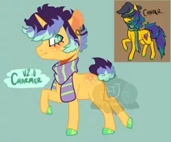 Size: 600x500 | Tagged: safe, artist:lavvythejackalope, derpibooru import, oc, oc:charmer, unofficial characters only, pony, unicorn, base used, clothes, duo, ear piercing, eyelashes, hat, hoof polish, horn, image, male, piercing, png, redraw, scarf, smiling, stallion, unicorn oc, witch hat