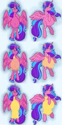 Size: 3565x7202 | Tagged: safe, artist:chelseawest, derpibooru import, part of a set, oc, oc:melody aurora, alicorn, alicorn oc, belly button, body pillow, body pillow design, clothes, dress, female, horn, image, linea nigra, lingerie, looking at you, lying, lying down, multiple pregnancy, offspring, older, parent:flash sentry, parents:flashlight, parent:twilight sparkle, part of a series, png, pregnant, solo, solo female, wings