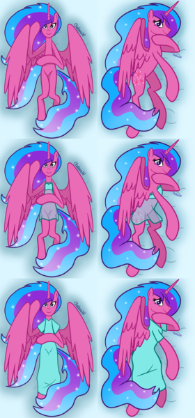 Size: 3352x7187 | Tagged: safe, artist:chelseawest, derpibooru import, part of a set, oc, oc:melody aurora, alicorn, alicorn oc, body pillow, body pillow design, clothes, dress, female, flowing hair, flowing mane, flowing tail, horn, image, lingerie, looking at you, lying, lying down, offspring, older, parent:flash sentry, parents:flashlight, parent:twilight sparkle, part of a series, png, solo, solo female, wings