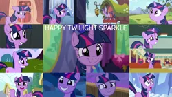 Size: 1280x720 | Tagged: safe, derpibooru import, edit, edited screencap, editor:quoterific, screencap, twilight sparkle, twilight sparkle (alicorn), alicorn, earth pony, pony, unicorn, a canterlot wedding, bats!, boast busters, dragonshy, friendship is magic, games ponies play, no second prances, once upon a zeppelin, shadow play, the crystal empire, the cutie mark chronicles, the saddle row review, twilight's kingdom, airship, blushing, cute, female, golden oaks library, grin, image, jpeg, library, magic, male, mare, night, open mouth, smiling, stallion, telekinesis, twiabetes, unicorn twilight, zeppelin