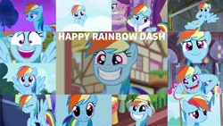 Size: 1280x721 | Tagged: safe, derpibooru import, edit, edited screencap, editor:quoterific, screencap, applejack, fluttershy, pinkie pie, rainbow dash, rarity, earth pony, pegasus, pony, unicorn, friendship is magic, grannies gone wild, horse play, may the best pet win, newbie dash, rainbow falls, sleepless in ponyville, stranger than fan fiction, the beginning of the end, the one where pinkie pie knows, the ticket master, what about discord?, apple, cute, dashabetes, eyes closed, female, food, grin, image, mare, offscreen character, open mouth, png, smiling, tree, twilight's castle