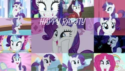 Size: 1280x721 | Tagged: safe, derpibooru import, edit, edited screencap, editor:quoterific, screencap, rarity, sweetie belle, pony, unicorn, bridle gossip, castle mane-ia, forever filly, friendship is magic, green isn't your color, made in manehattan, rarity investigates, sisterhooves social, sparkle's seven, sweet and elite, the cart before the ponies, the crystal empire, the saddle row review, carousel boutique, cute, duo, duo female, eyes closed, female, filly, grin, image, lip bite, looking up, magic, mare, newspaper, open mouth, png, raribetes, smiling, solo, sweetie belle is not amused, telekinesis, unamused