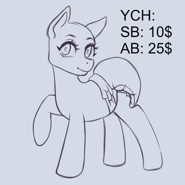 Size: 2000x2000 | Tagged: questionable, artist:pelfox, derpibooru import, pony, advertisement, any gender, any species, auction, auction open, base, big eyes, commission, commission info, commission open, diaper, diaper fetish, eyebrows, eyelashes, fetish, full body, image, jpeg, looking at you, monochrome, sketch, solo, standing, ych example, ych sketch, your character here, your character here auction