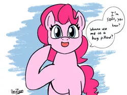 Size: 2732x2048 | Tagged: safe, artist:datzigga, derpibooru import, pinkie pie, earth pony, pony, cute, diapinkes, image, looking at you, png, soft, solo, talking to viewer, text