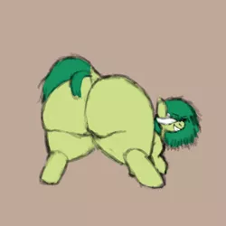 Size: 2048x2048 | Tagged: suggestive, artist:gangrene, derpibooru import, oc, oc:sanita poke, unofficial characters only, earth pony, pony, blank flank, blindfold, butt, dock, female, huge butt, image, impossibly large butt, large butt, looking at you, looking back, looking back at you, mare, plot, png, presenting, rear view, simple background, smiling, solo, solo female, tail