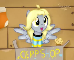 Size: 1600x1300 | Tagged: safe, artist:tina-de-love, derpibooru import, derpy hooves, pegasus, pony, temmie, clothes, cosplay, costume, crossover, food, image, muffin, png, tem shop, undertale
